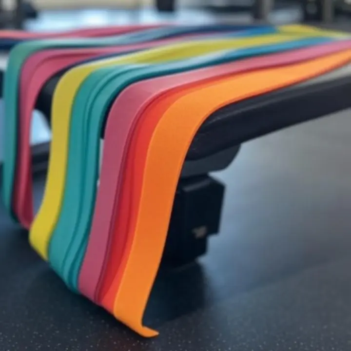 Komplet kolorowych gum oporowych do ćwiczeń.